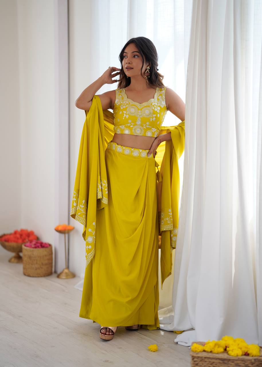 Designer Teal Western Dhoti Set with Embroidered Shrug
