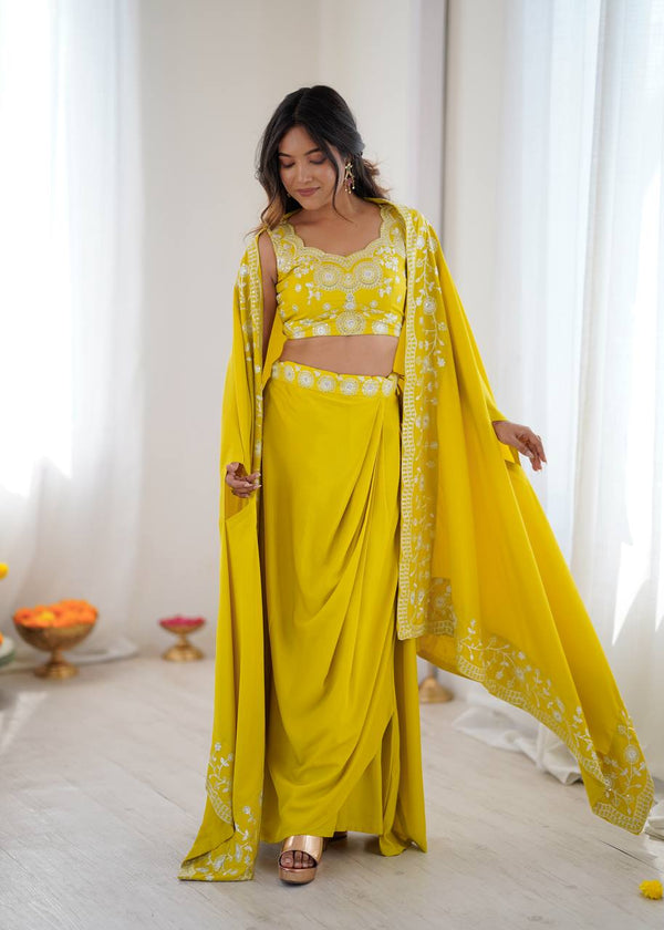 Designer Teal Western Dhoti Set with Embroidered Shrug