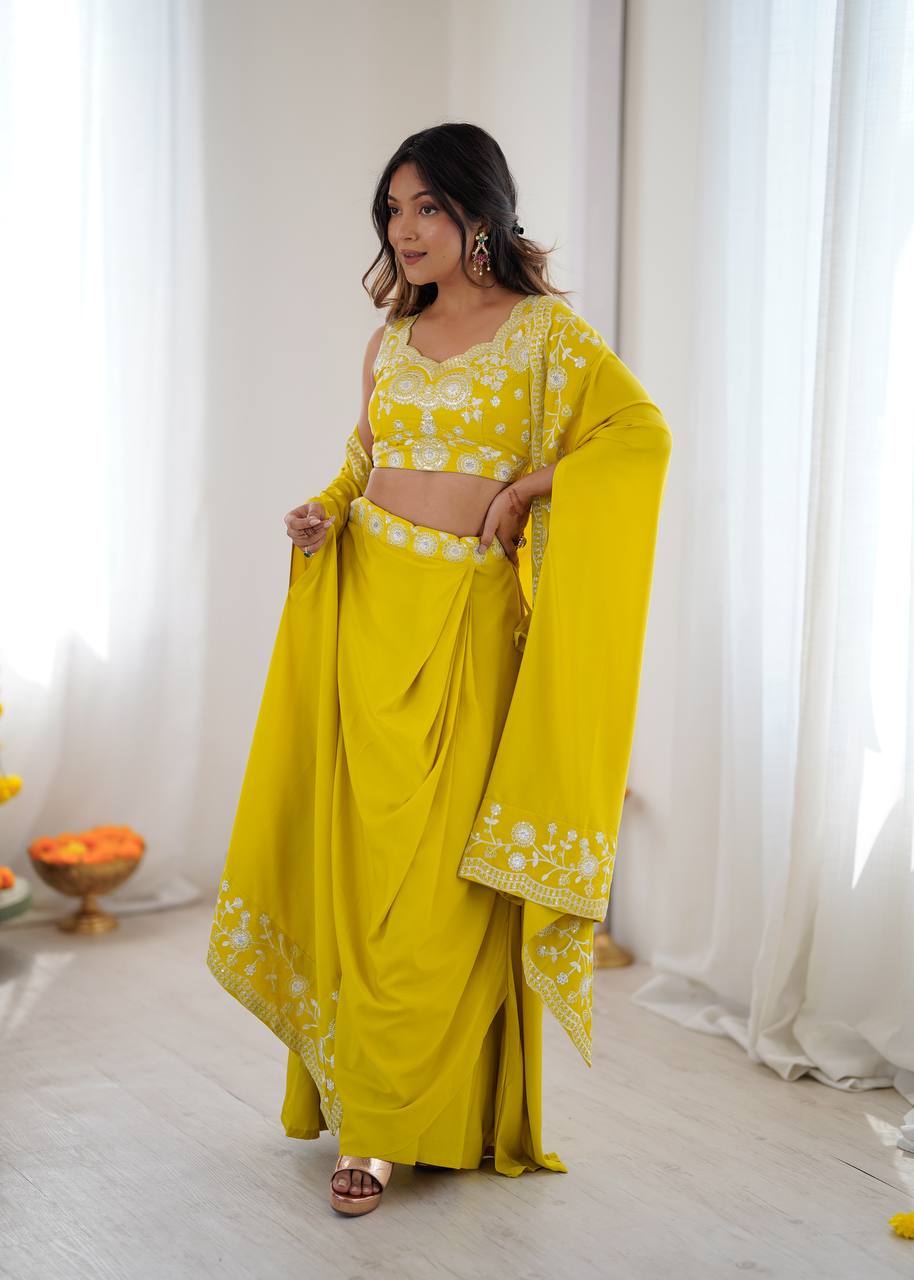 Designer Teal Western Dhoti Set with Embroidered Shrug