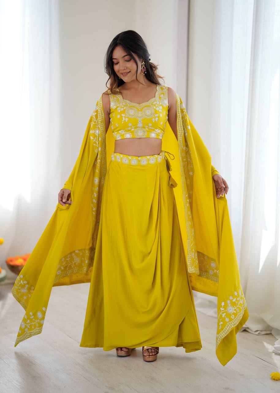 Designer Teal Western Dhoti Set with Embroidered Shrug