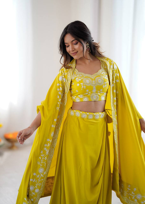 Designer Teal Western Dhoti Set with Embroidered Shrug