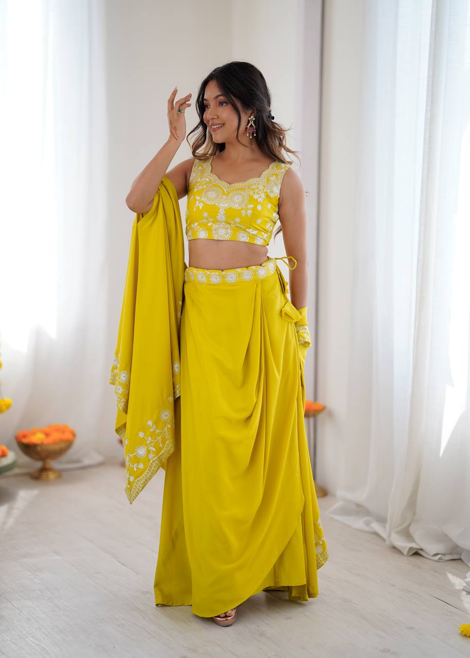 Designer Teal Western Dhoti Set with Embroidered Shrug