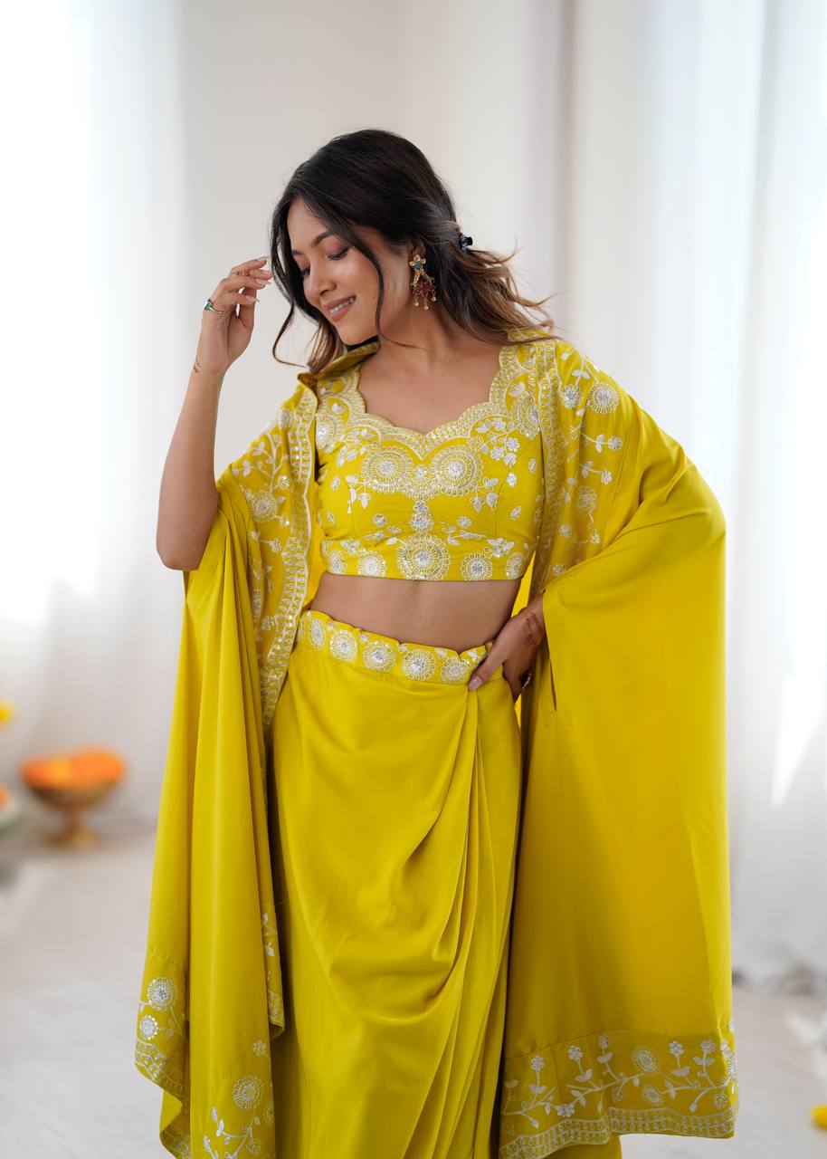 Designer Teal Western Dhoti Set with Embroidered Shrug