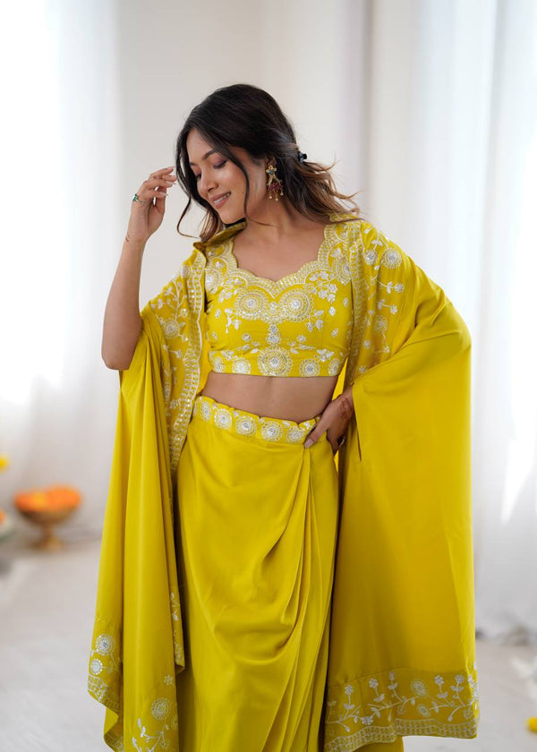 Designer Teal Western Dhoti Set with Embroidered Shrug