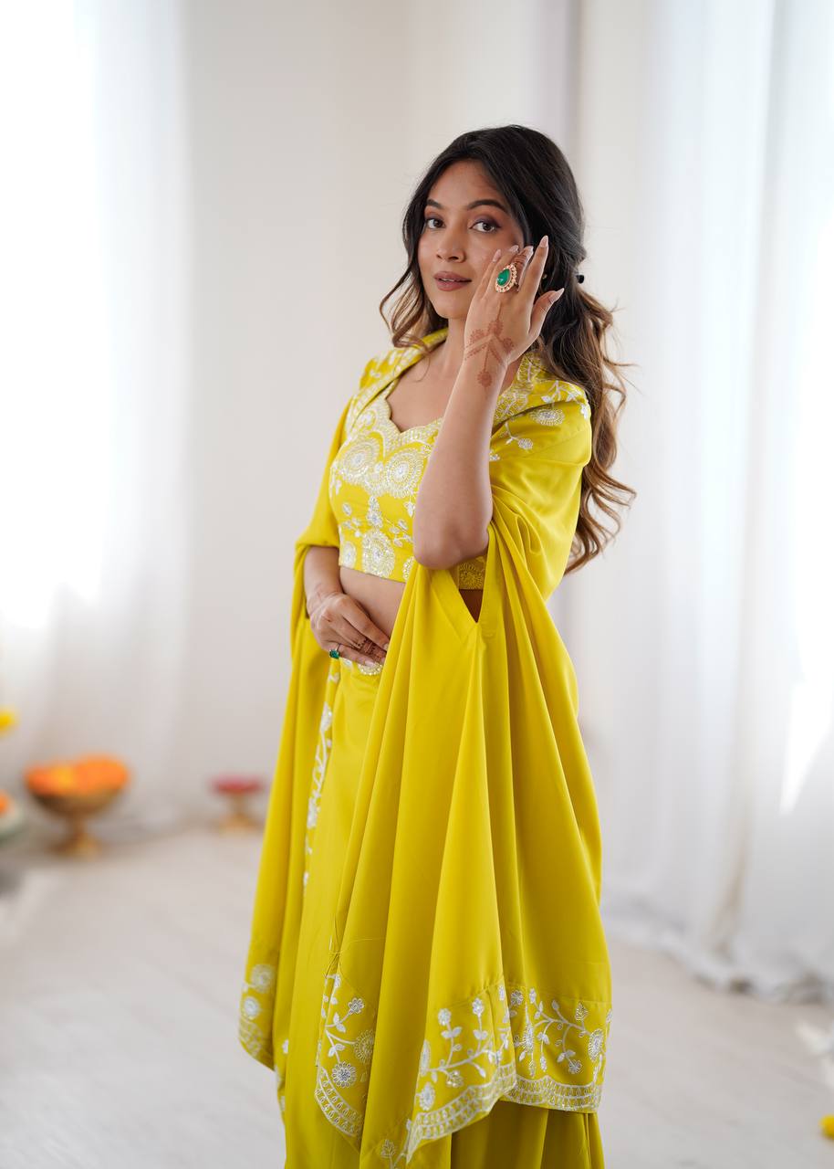 Designer Teal Western Dhoti Set with Embroidered Shrug
