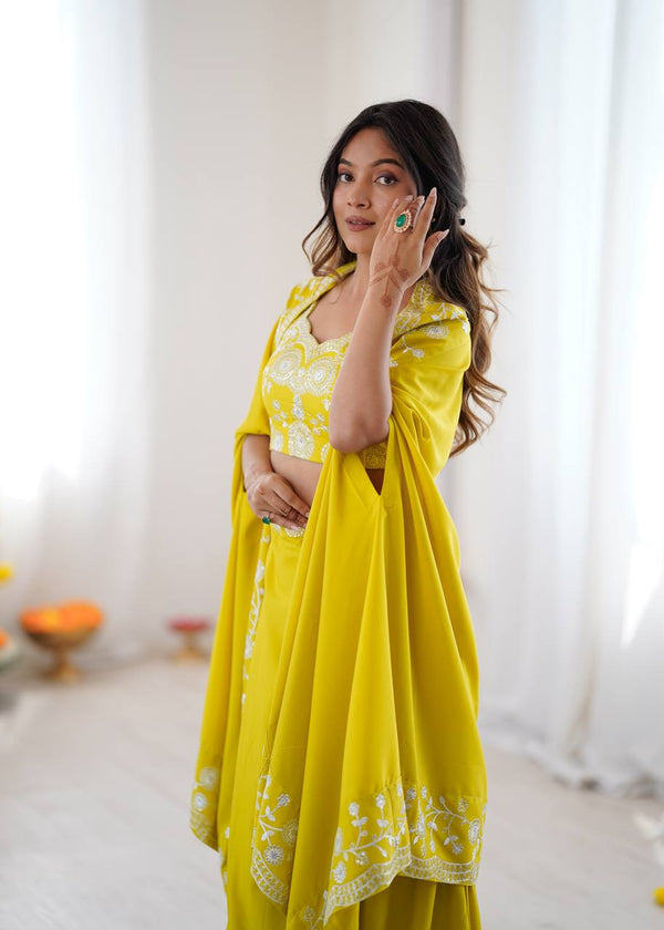 Designer Teal Western Dhoti Set with Embroidered Shrug