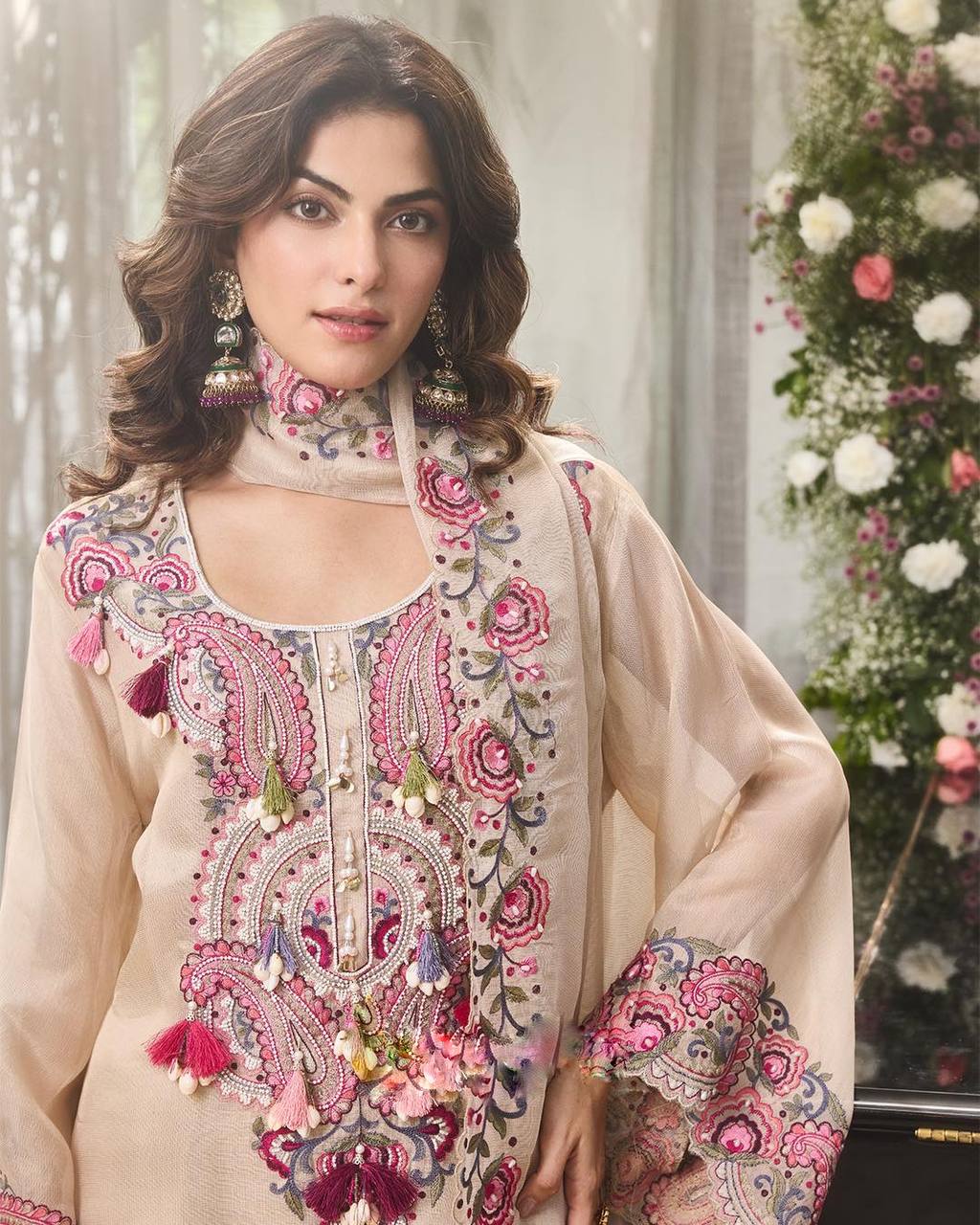 Georgette Farshi Suit Set Embroidered Party Wear