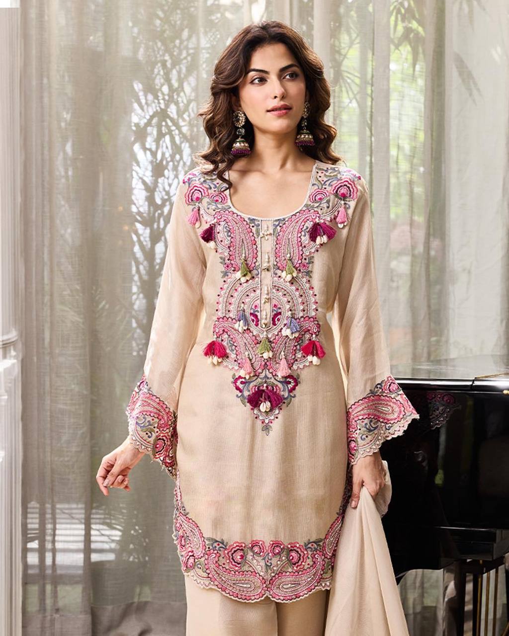 Georgette Farshi Suit Set Embroidered Party Wear