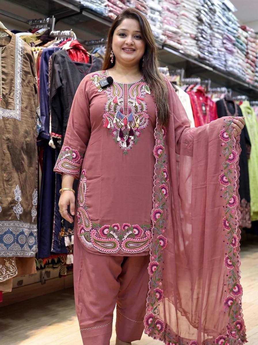 Georgette Farshi Suit Set Embroidered Party Wear