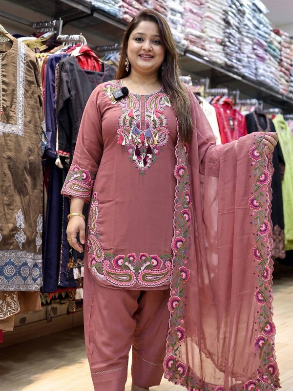 Georgette Farshi Suit Set Embroidered Party Wear