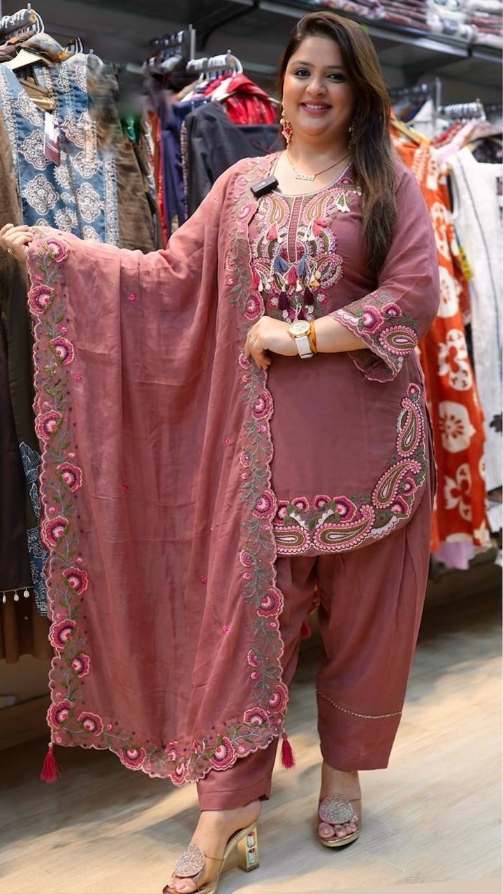 Georgette Farshi Suit Set Embroidered Party Wear