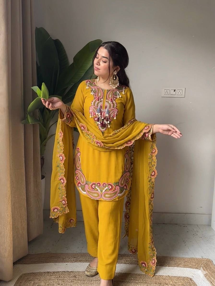 Georgette Farshi Suit Set Embroidered Party Wear