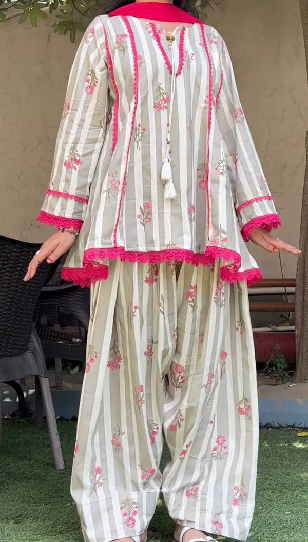 Natural Crepe Digital Print Farshi Suit Set