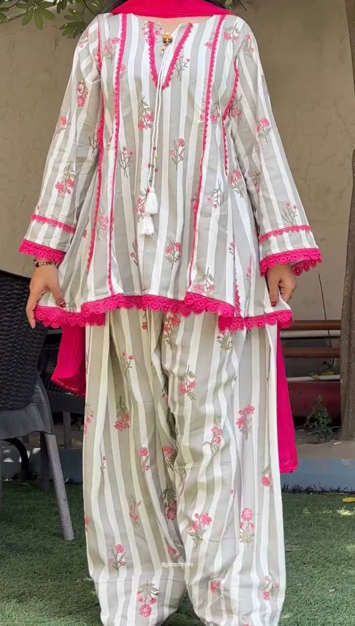 Natural Crepe Digital Print Farshi Suit Set