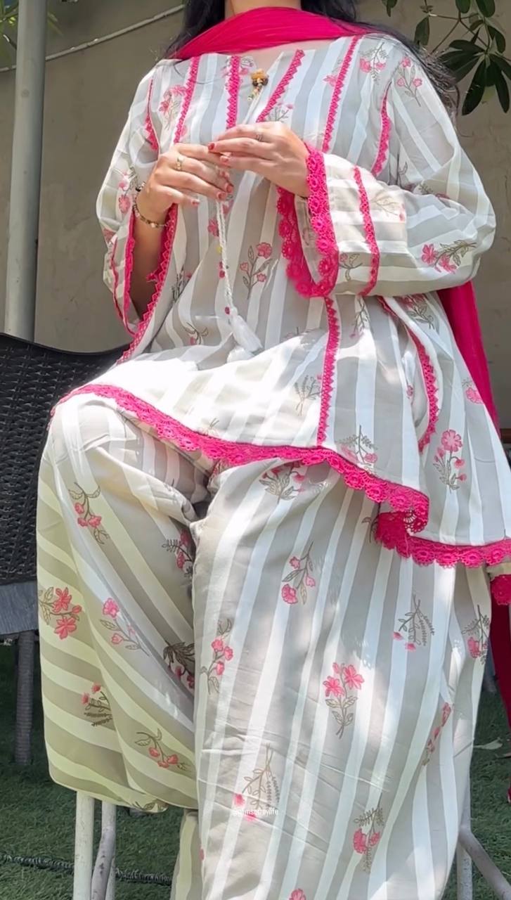 Natural Crepe Digital Print Farshi Suit Set