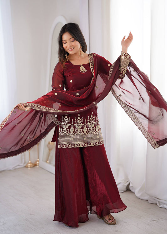Fendy Silk Sharara Set Sequin Embroidery Party Wear