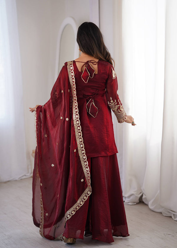 Fendy Silk Sharara Set Sequin Embroidery Party Wear