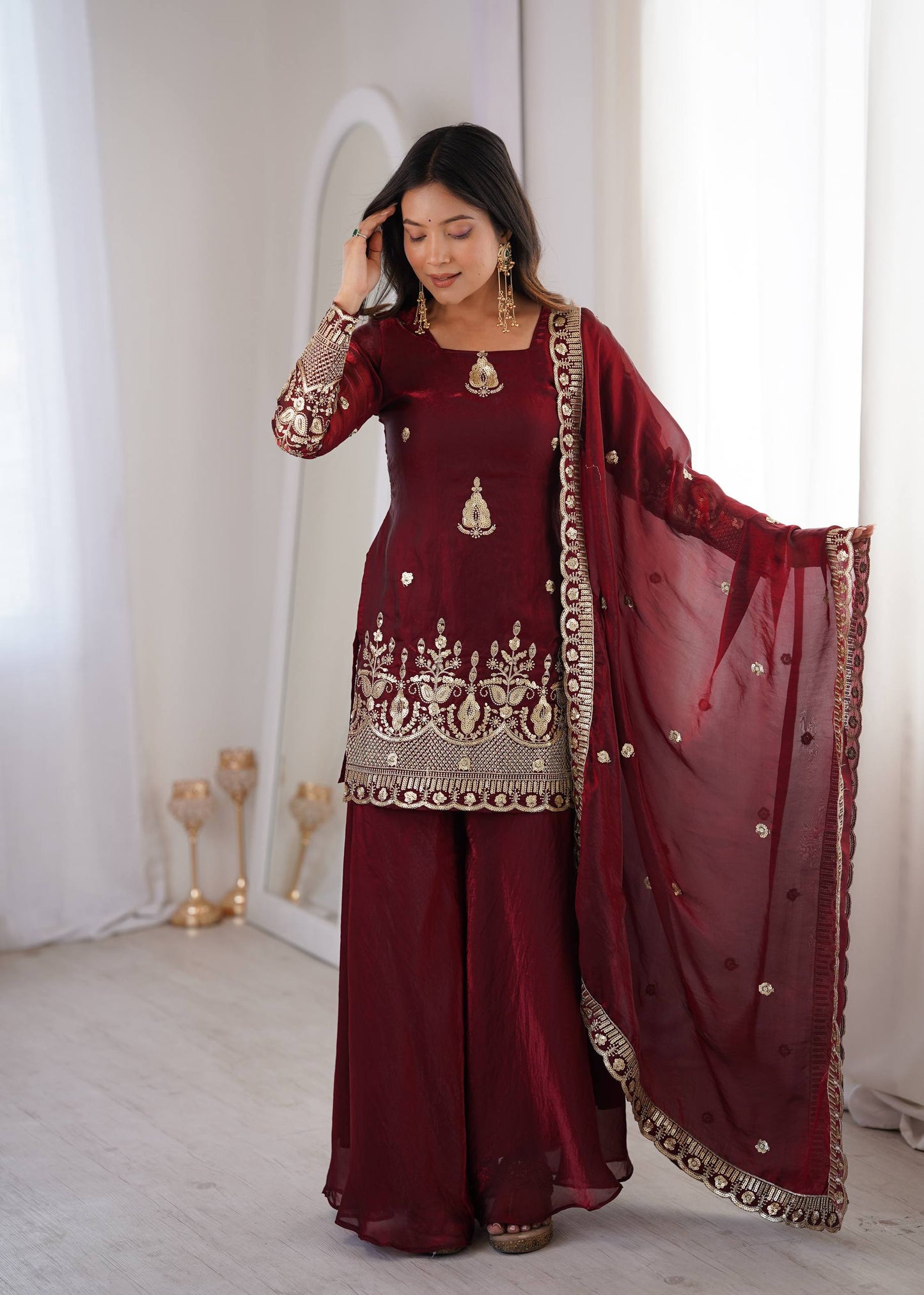 Fendy Silk Sharara Set Sequin Embroidery Party Wear