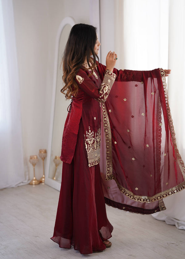 Fendy Silk Sharara Set Sequin Embroidery Party Wear