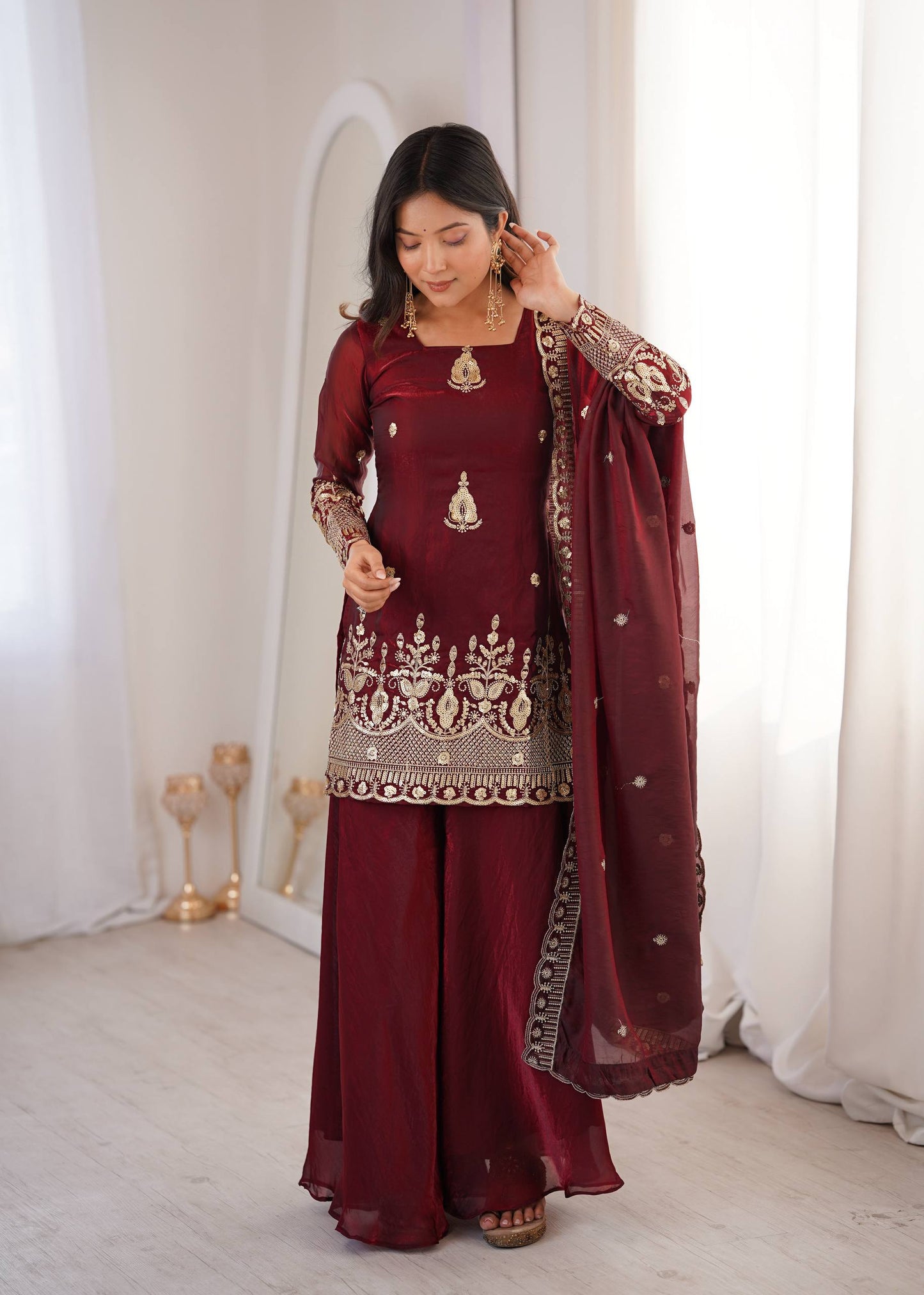 Fendy Silk Sharara Set Sequin Embroidery Party Wear