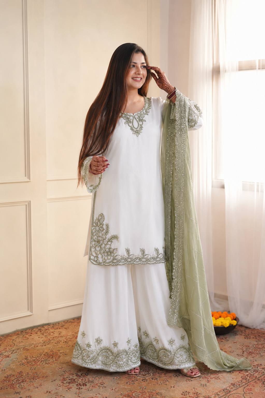 Pakistani Maska Cotton Embroidered Suit Set with Tabby Silk Dupatta