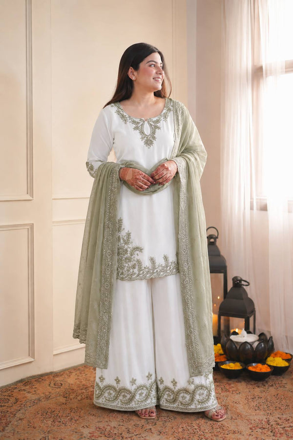 Pakistani Maska Cotton Embroidered Suit Set with Tabby Silk Dupatta