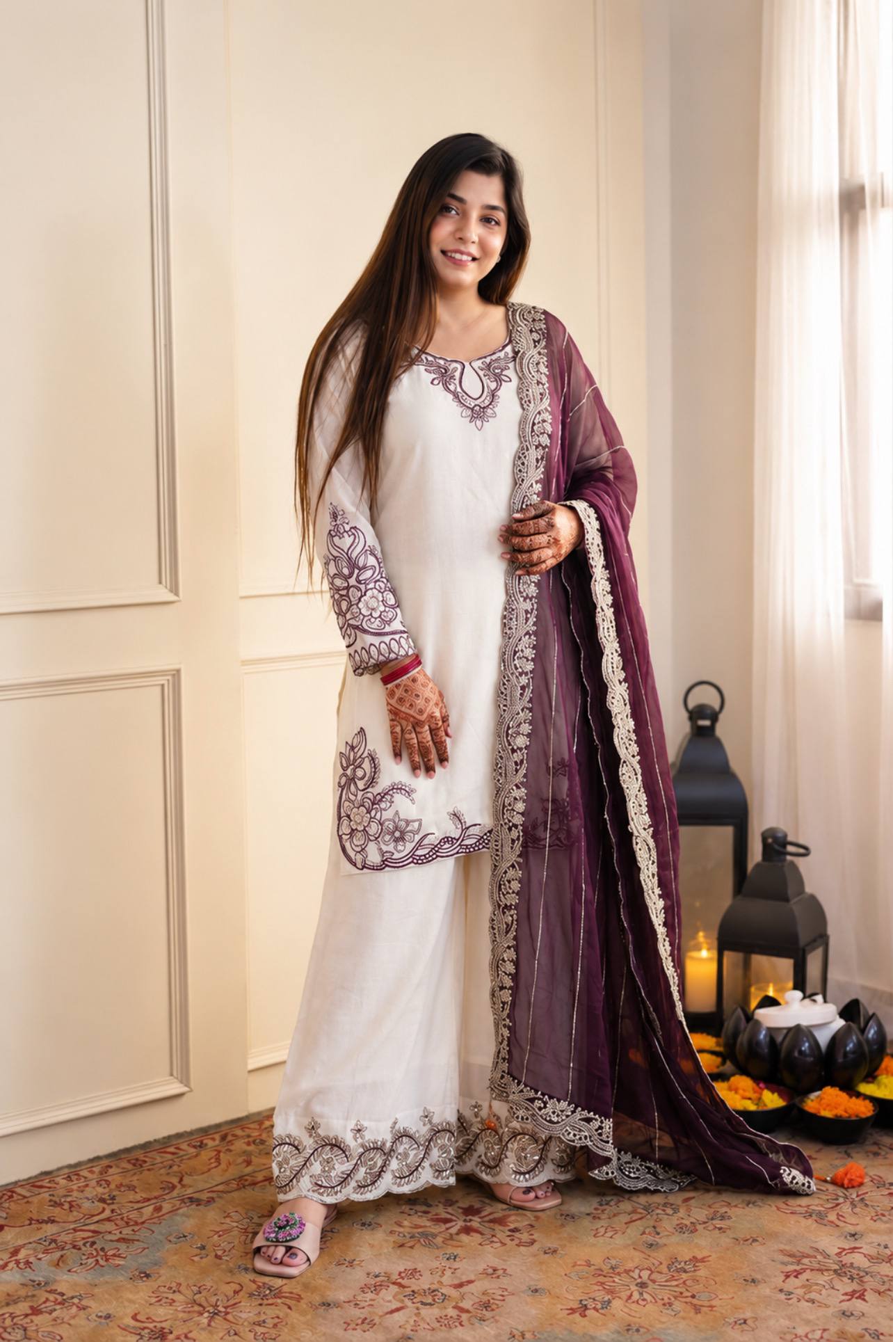 Pakistani Maska Cotton Embroidered Suit Set with Tabby Silk Dupatta