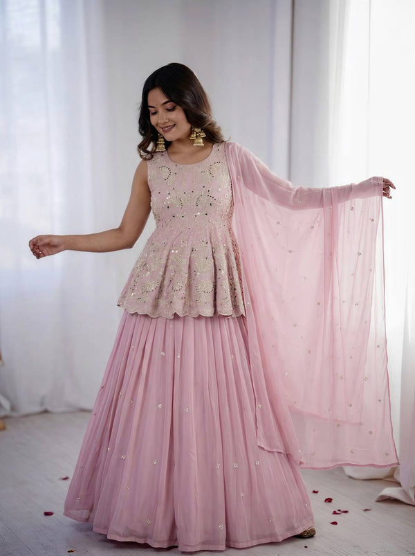 Faux Georgette Lehenga Set Embroidered Party Wear
