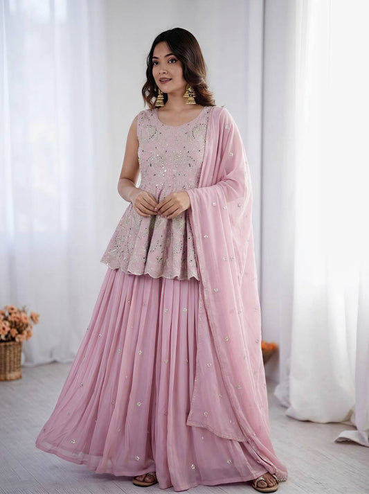 Faux Georgette Lehenga Set Embroidered Party Wear