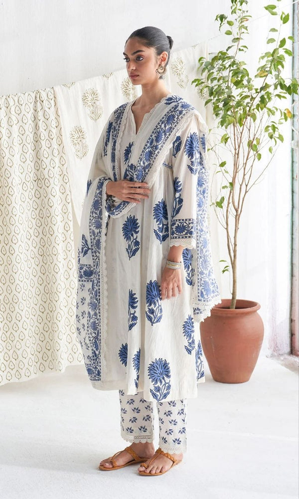 Jaipuri Taj Cotton Kurta Pant Dupatta Daily Wear Set