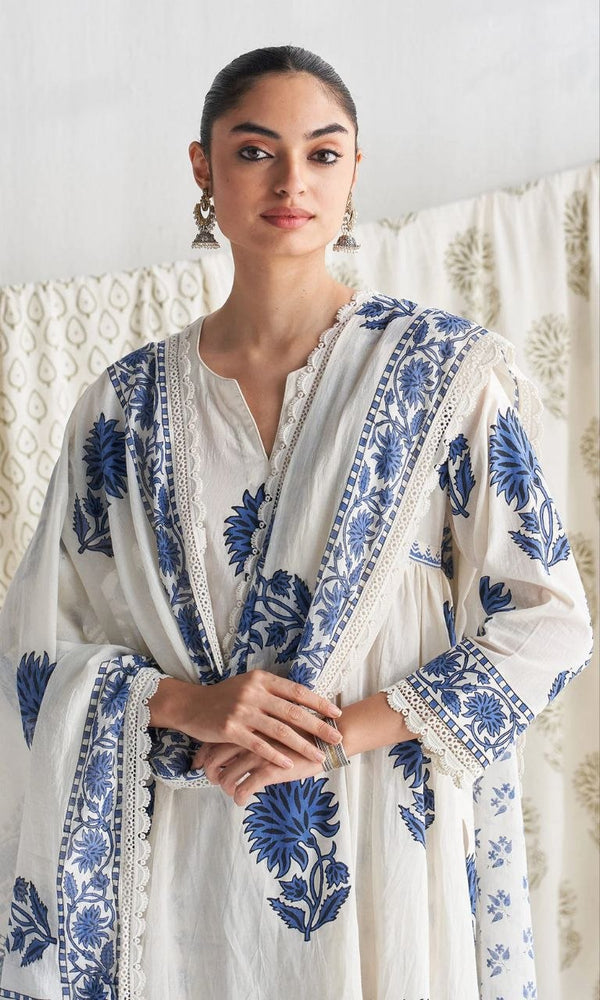 Jaipuri Taj Cotton Kurta Pant Dupatta Daily Wear Set