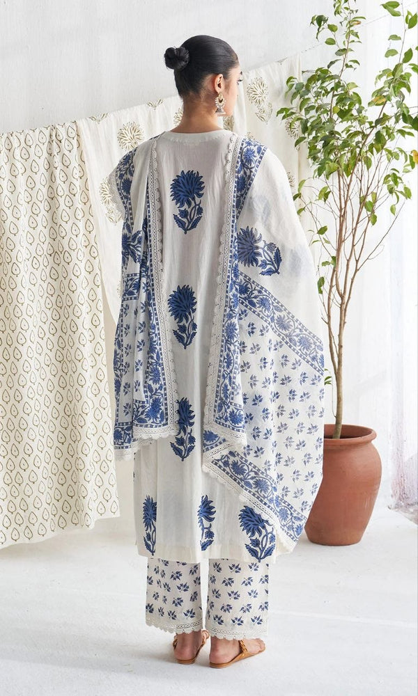 Jaipuri Taj Cotton Kurta Pant Dupatta Daily Wear Set