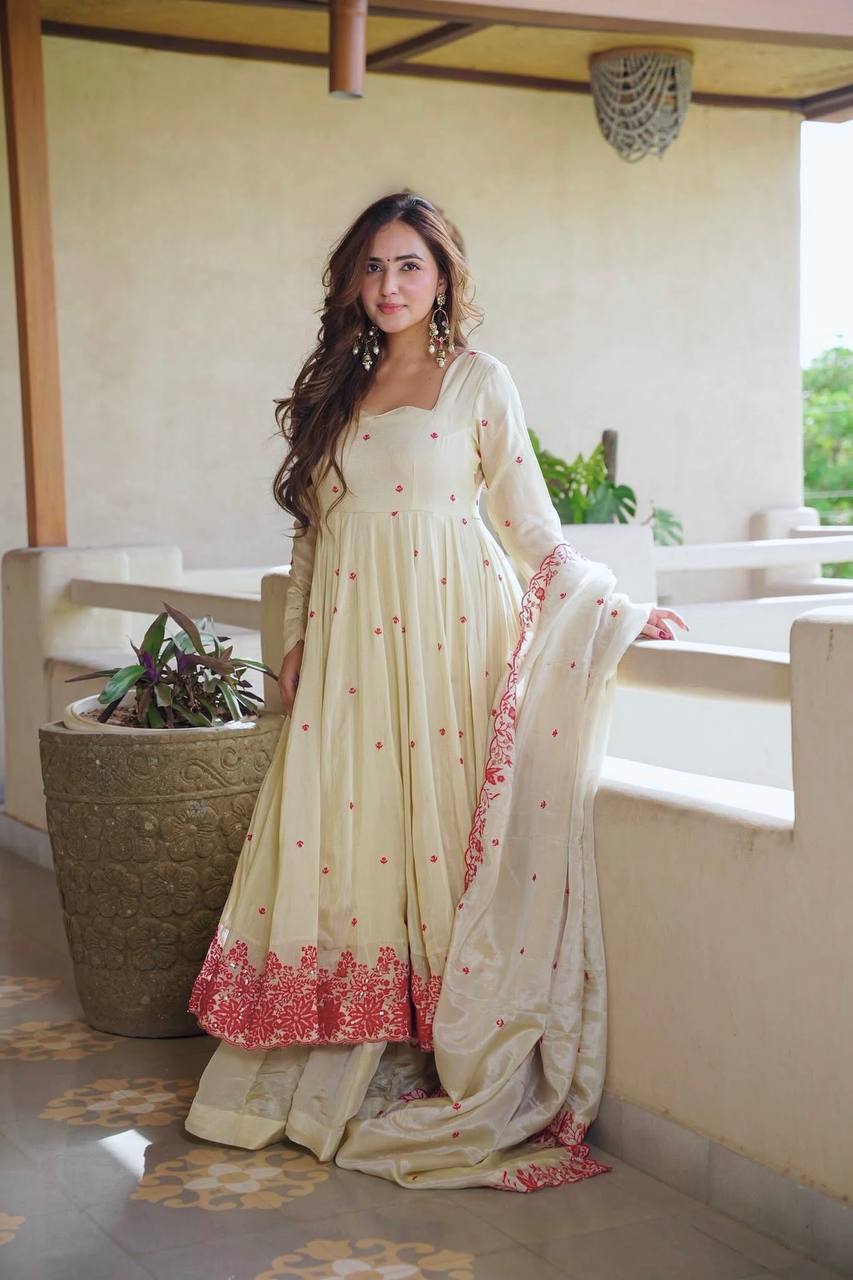 Diamond Silk Gown Set Embroidered Party Wear