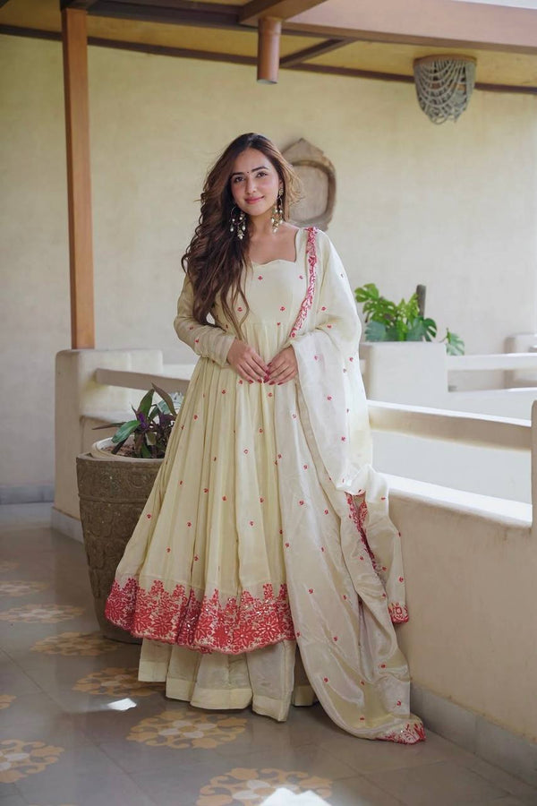 Diamond Silk Gown Set Embroidered Party Wear