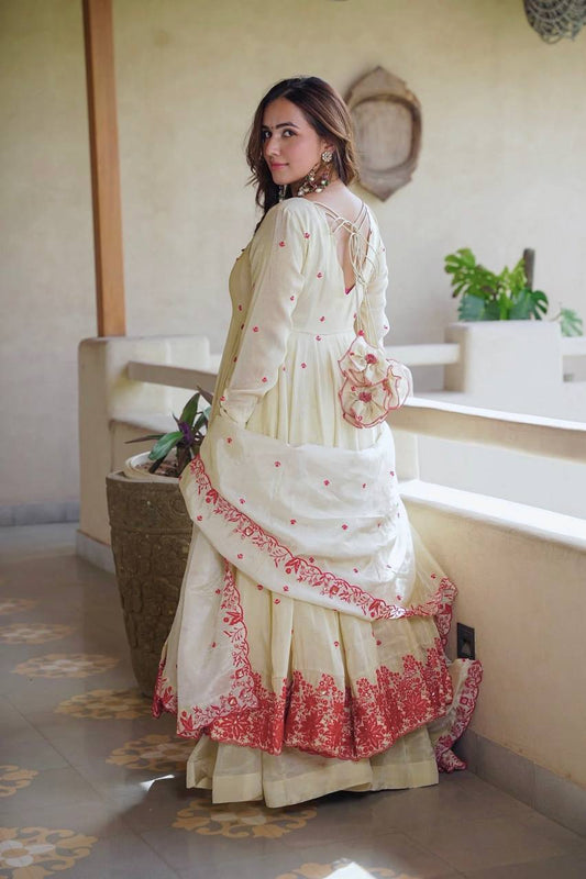 Diamond Silk Gown Set Embroidered Party Wear