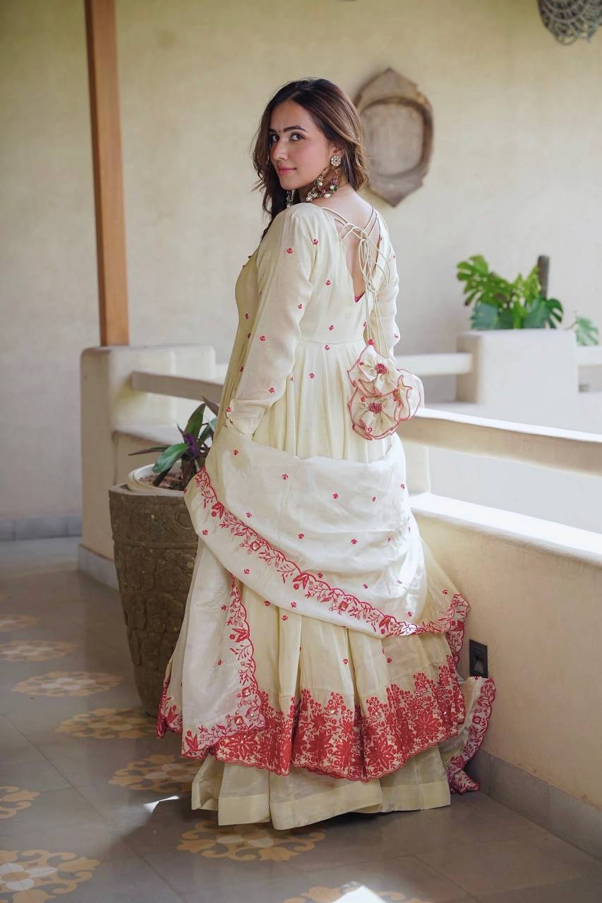 Diamond Silk Embroidered Gown Plazzo Set