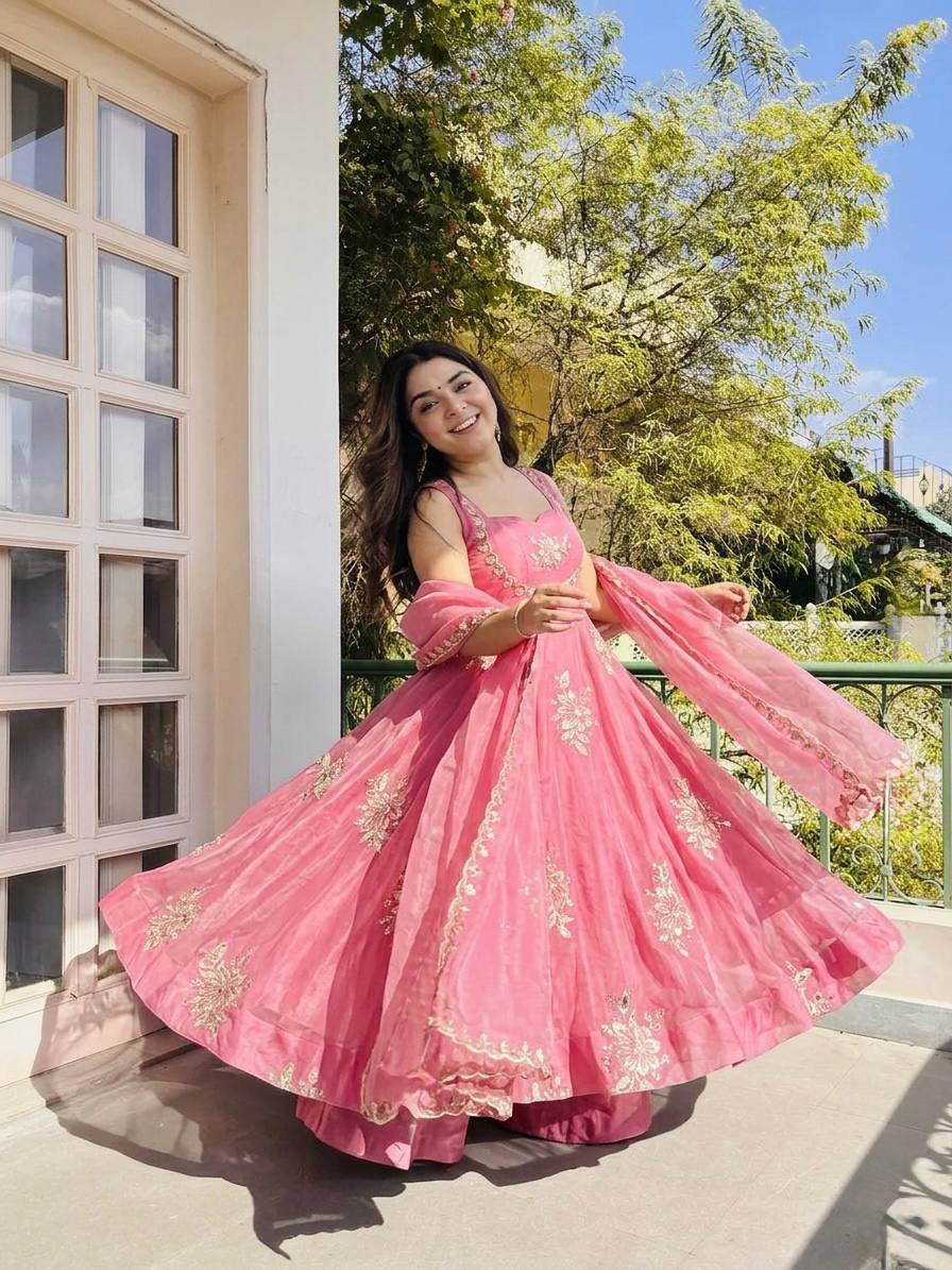 Fendy Silk Gown Sharara Set Embroidery Party Wear