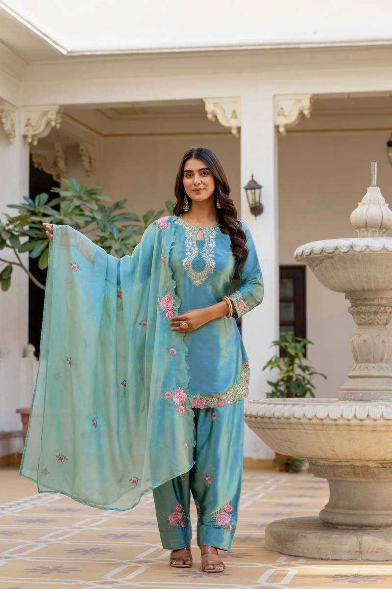 Festive & Wedding Wear Farshi Salwar Suit for Women | Embroidered Crepe Silk Set