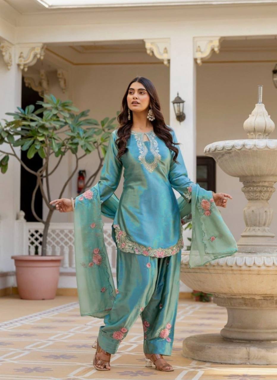 Festive & Wedding Wear Farshi Salwar Suit for Women | Embroidered Crepe Silk Set