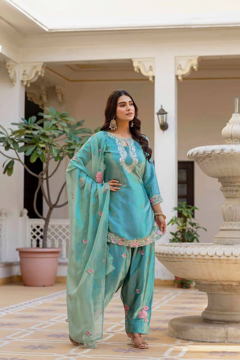 Festive & Wedding Wear Farshi Salwar Suit for Women | Embroidered Crepe Silk Set