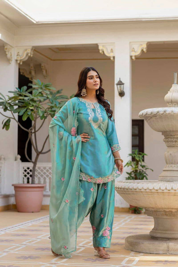Festive & Wedding Wear Farshi Salwar Suit for Women | Embroidered Crepe Silk Set