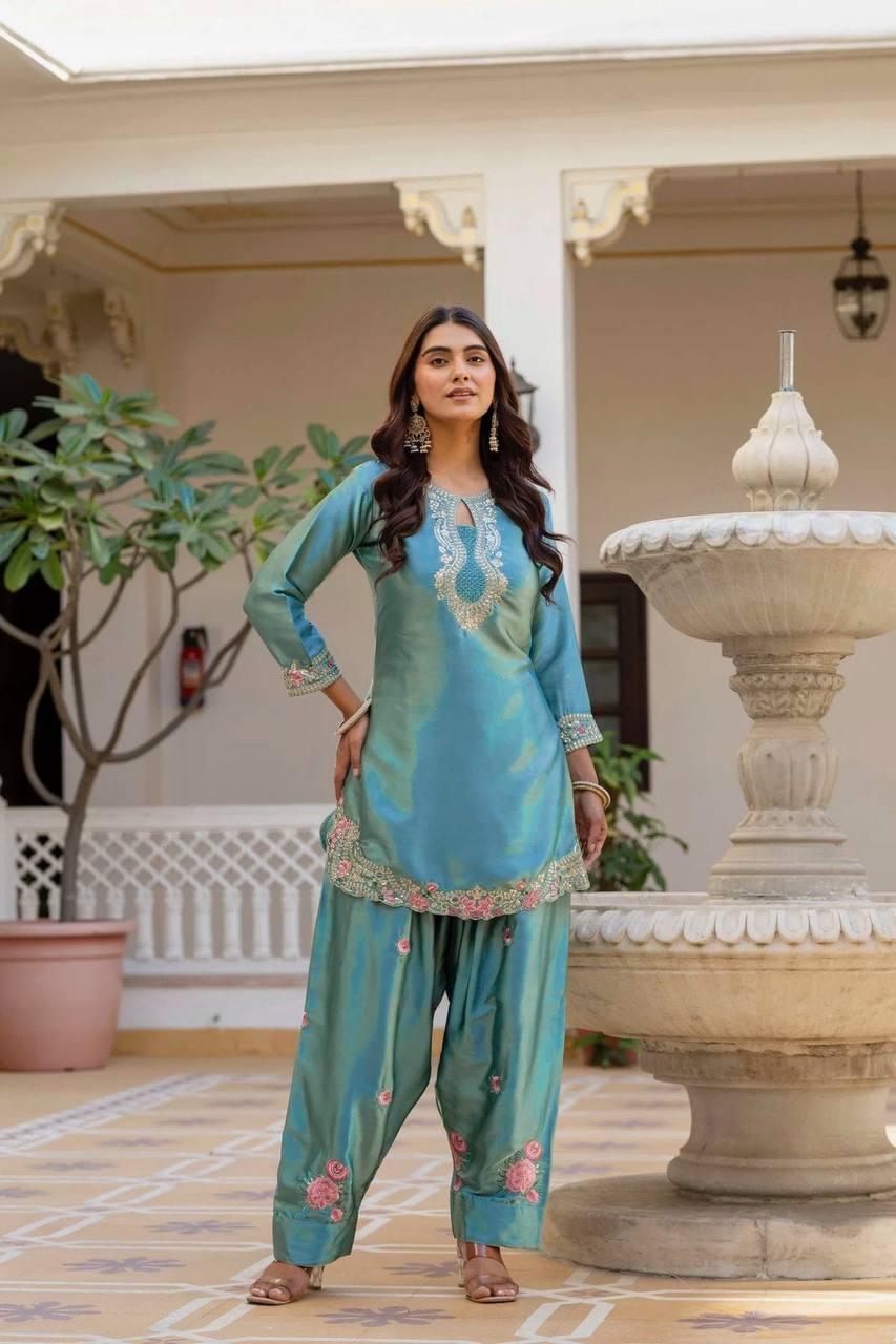 Festive & Wedding Wear Farshi Salwar Suit for Women | Embroidered Crepe Silk Set