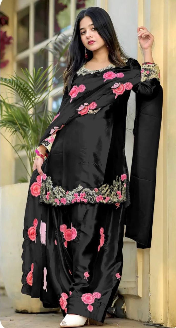 Festive & Wedding Wear Farshi Salwar Suit for Women | Embroidered Crepe Silk Set