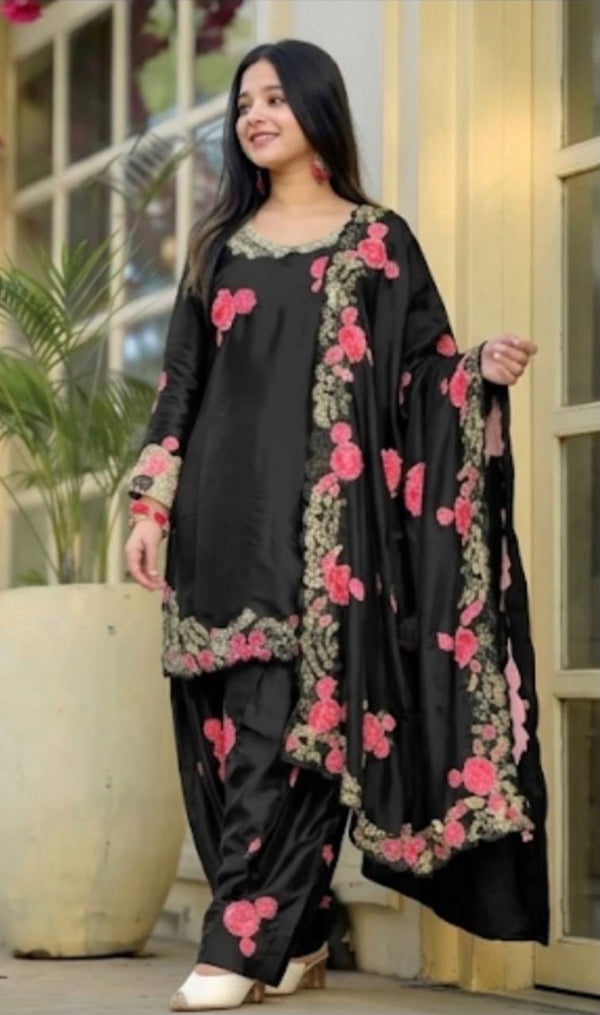 Festive & Wedding Wear Farshi Salwar Suit for Women | Embroidered Crepe Silk Set