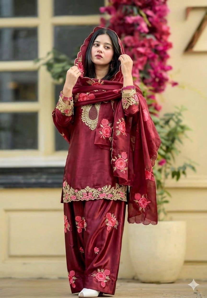 Festive & Wedding Wear Farshi Salwar Suit for Women | Embroidered Crepe Silk Set