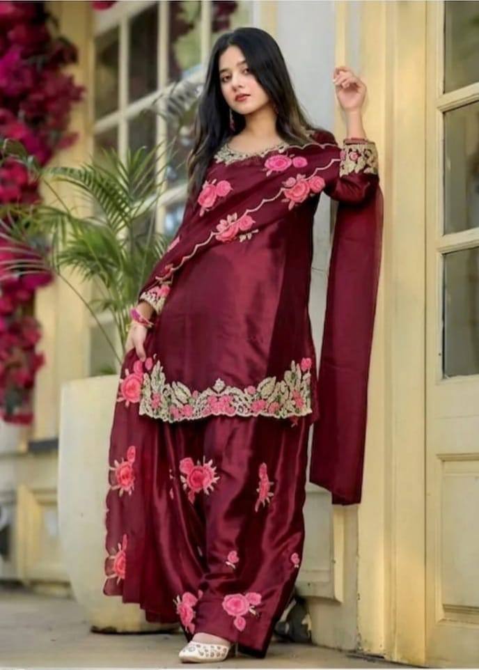 Festive & Wedding Wear Farshi Salwar Suit for Women | Embroidered Crepe Silk Set