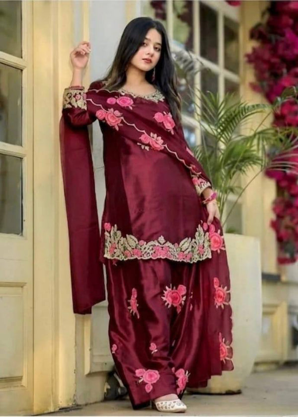 Festive & Wedding Wear Farshi Salwar Suit for Women | Embroidered Crepe Silk Set