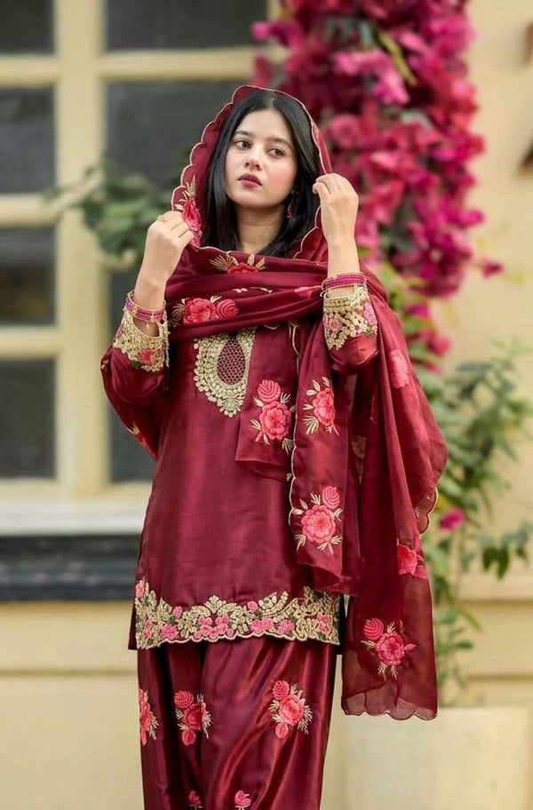 Festive & Wedding Wear Farshi Salwar Suit for Women | Embroidered Crepe Silk Set