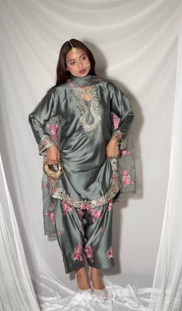 Festive & Wedding Wear Farshi Salwar Suit for Women | Embroidered Crepe Silk Set
