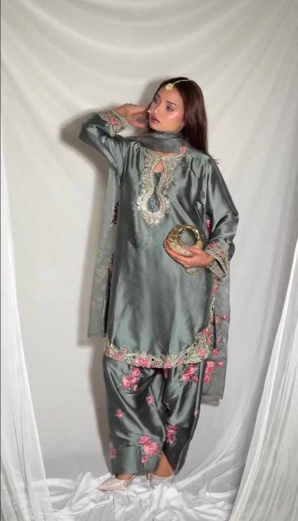 Festive & Wedding Wear Farshi Salwar Suit for Women | Embroidered Crepe Silk Set
